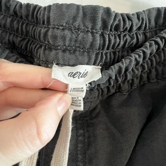 aerie Black Cargo Drawstring Pants with White Drawcord - Picture 3 of 7